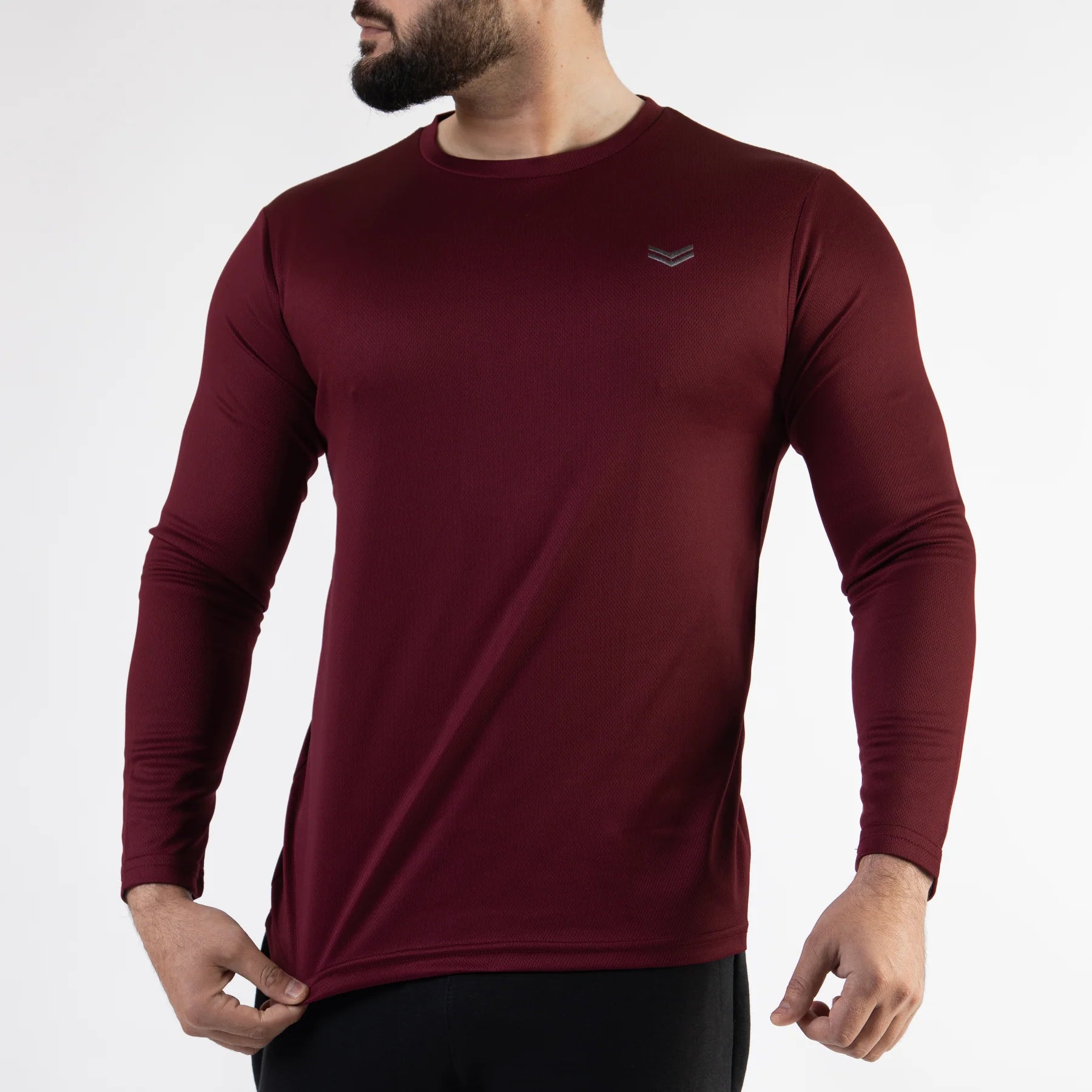 Maroon Mesh Full Sleeves T-Shirt with Back Gray Panel