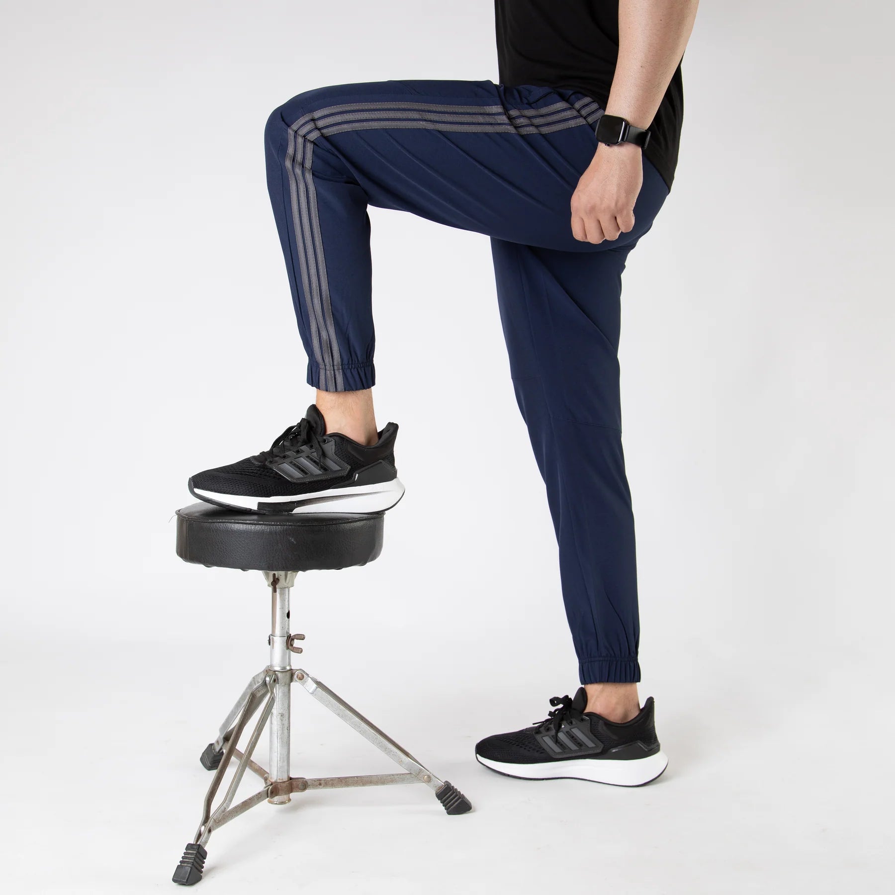 Navy Premium Micro Stretch Pants with Three Gray Stripes