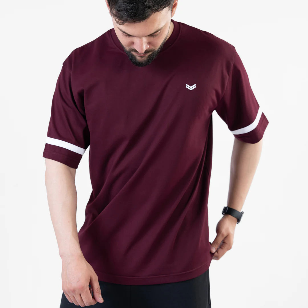 Wine Maroon Oversize T-Shirt with White Stripes