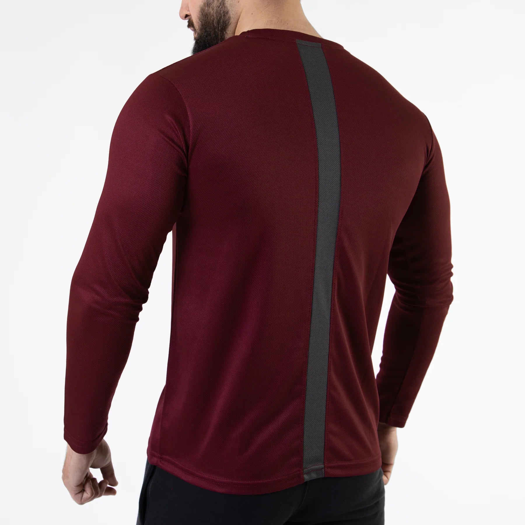 Maroon Mesh Full Sleeves T-Shirt with Back Gray Panel