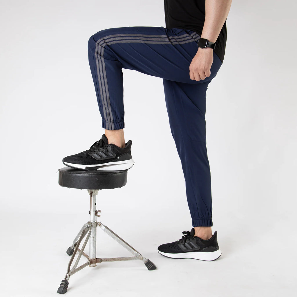 Navy Premium Micro Stretch Pants with Three Gray Stripes