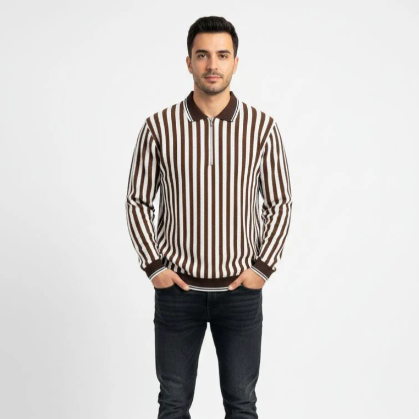 Old Money Full Sleeve Zipper Design (Brown and White)