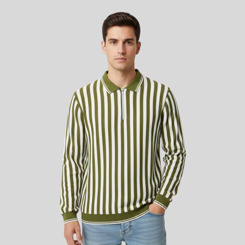 Old Money Full Sleeve Zipper Design (Olive Green and white)