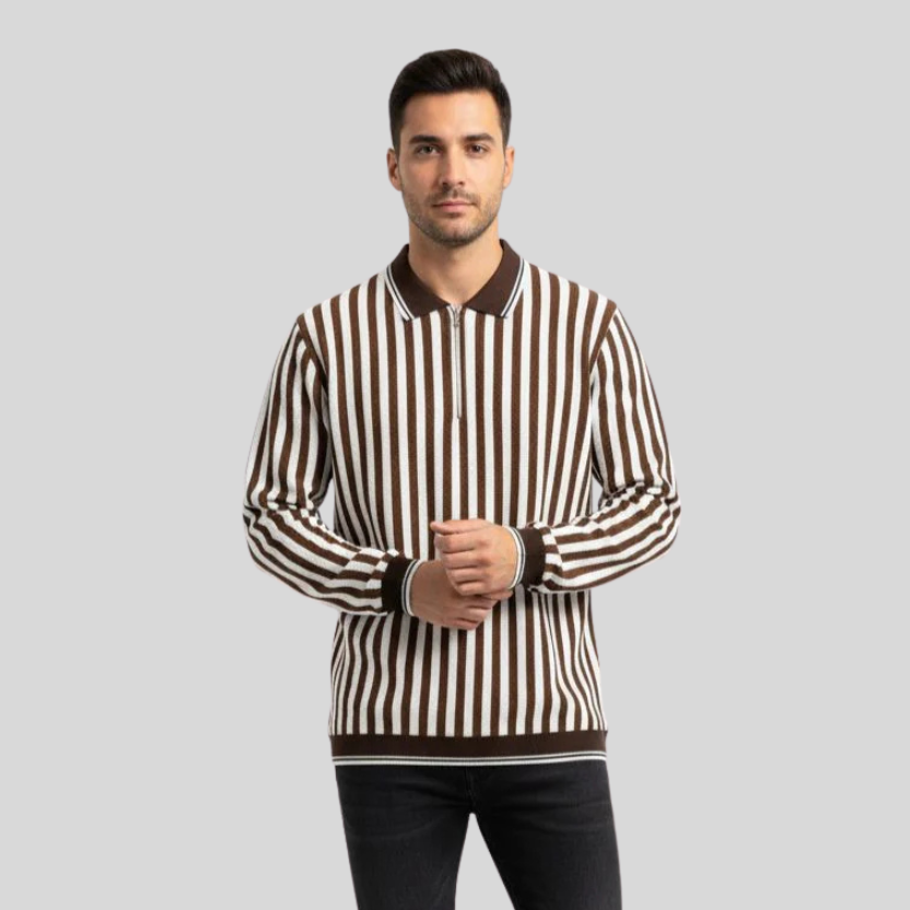 Old Money Full Sleeve Zipper Design (Brown and White)