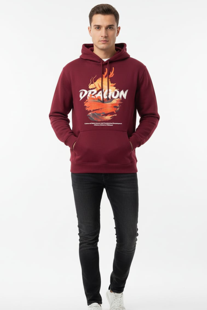 Mehroon Dragon printed hoodie