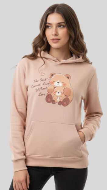 Light peach Bear printed hoodie (Women)