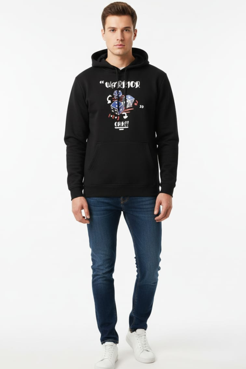 Black warrior printed hoodie