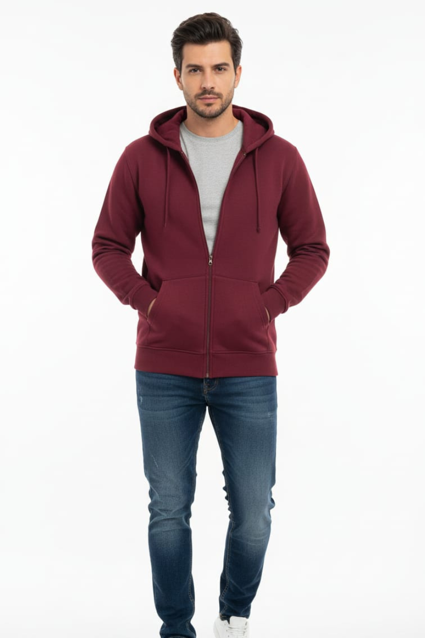 Mehroon Plain Zipper Hoodie