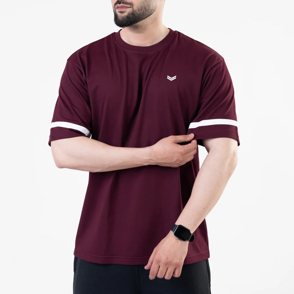 Wine Maroon Oversize T-Shirt with White Stripes