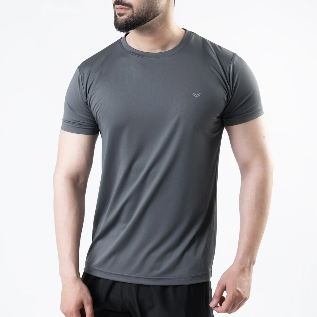 Gray 4-Way Stretch Training T-Shirt with Reflective Logo