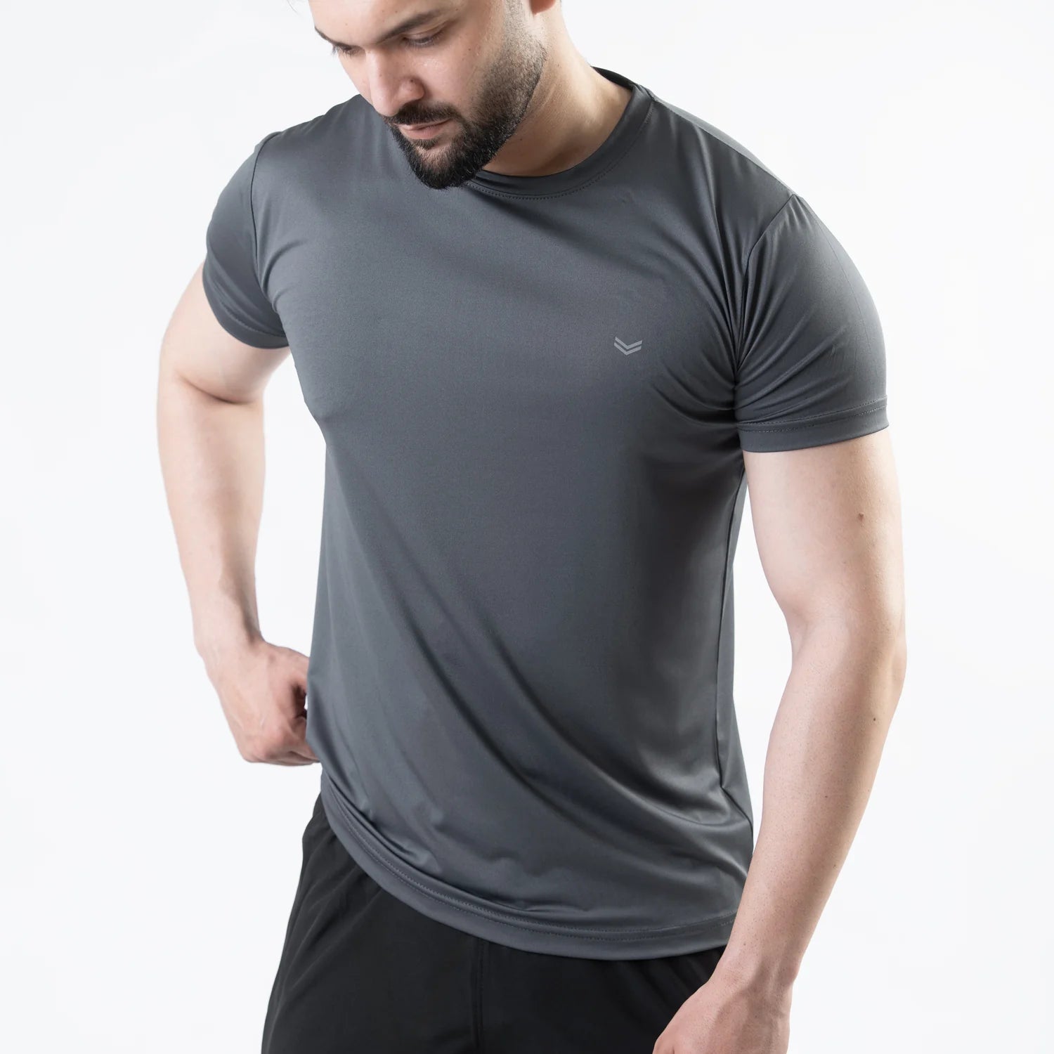Gray 4-Way Stretch Training T-Shirt with Reflective Logo