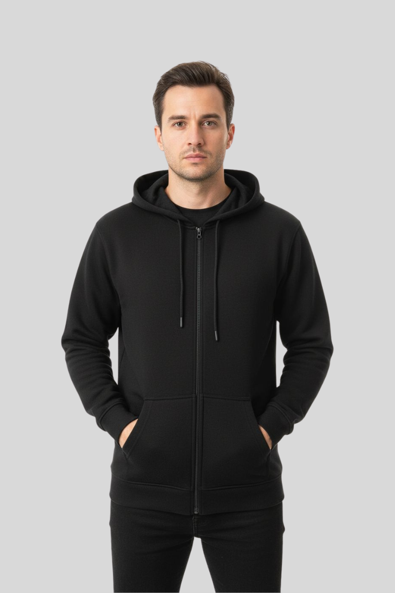 Men’s Plain Zipper Hoodie (Black)