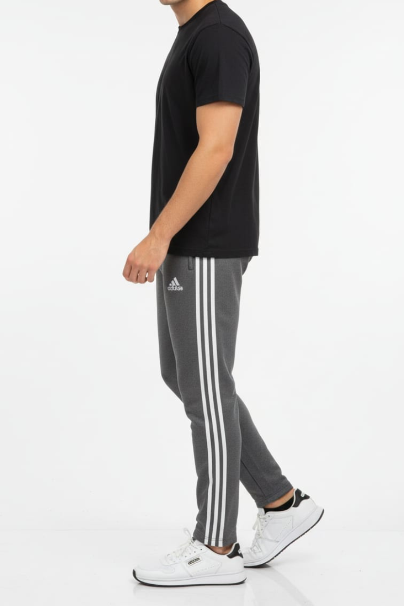 Drak Grey Premium Micro Stretch Pants with Three White Stripes