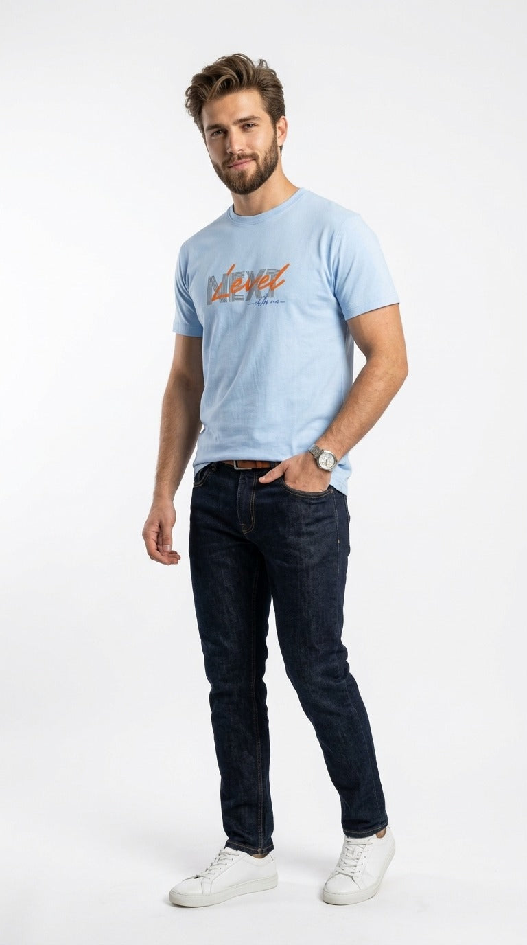 Sky Blue GRAPHIC HALF SLEEVES MEN’S T-SHIRT