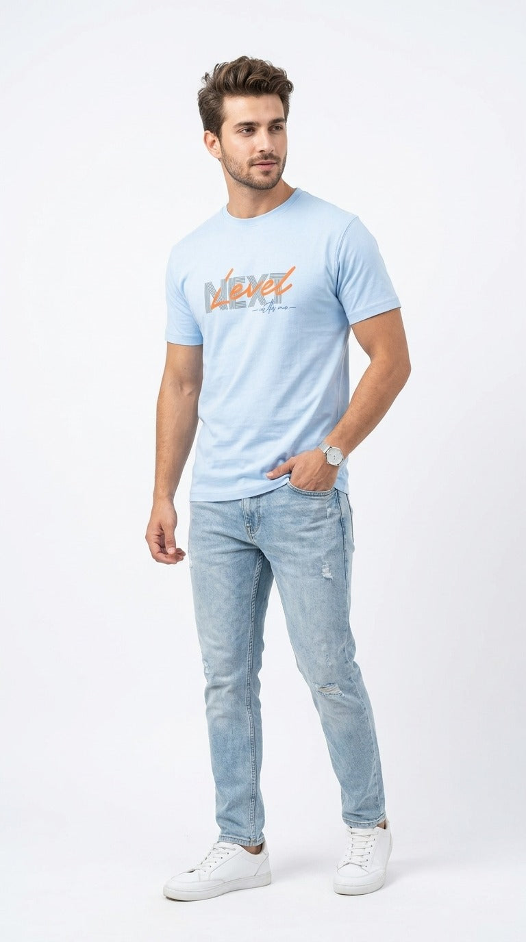 Sky Blue GRAPHIC HALF SLEEVES MEN’S T-SHIRT