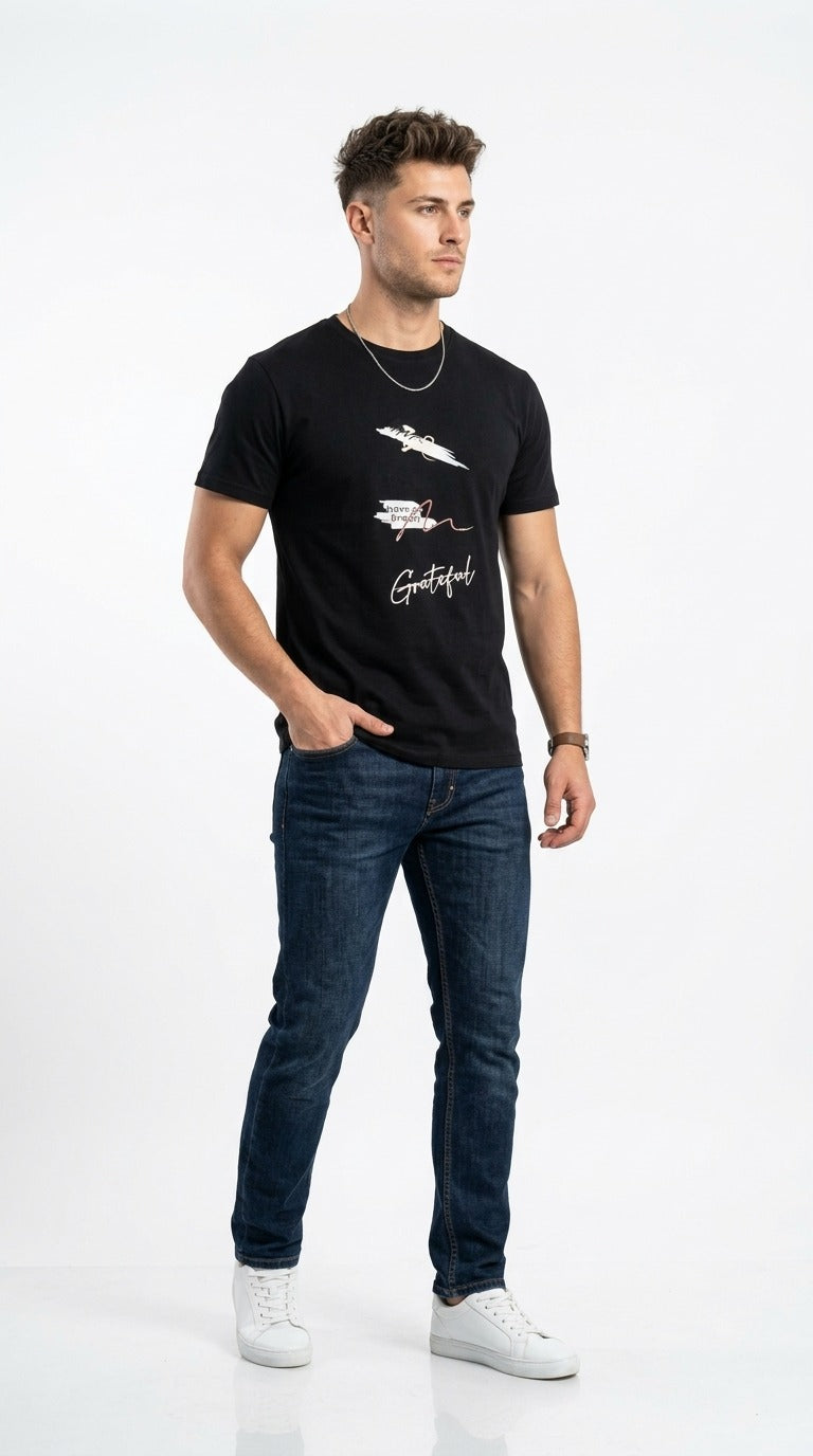 BLACK GRAPHIC HALF SLEEVES MEN’S T-SHIRT