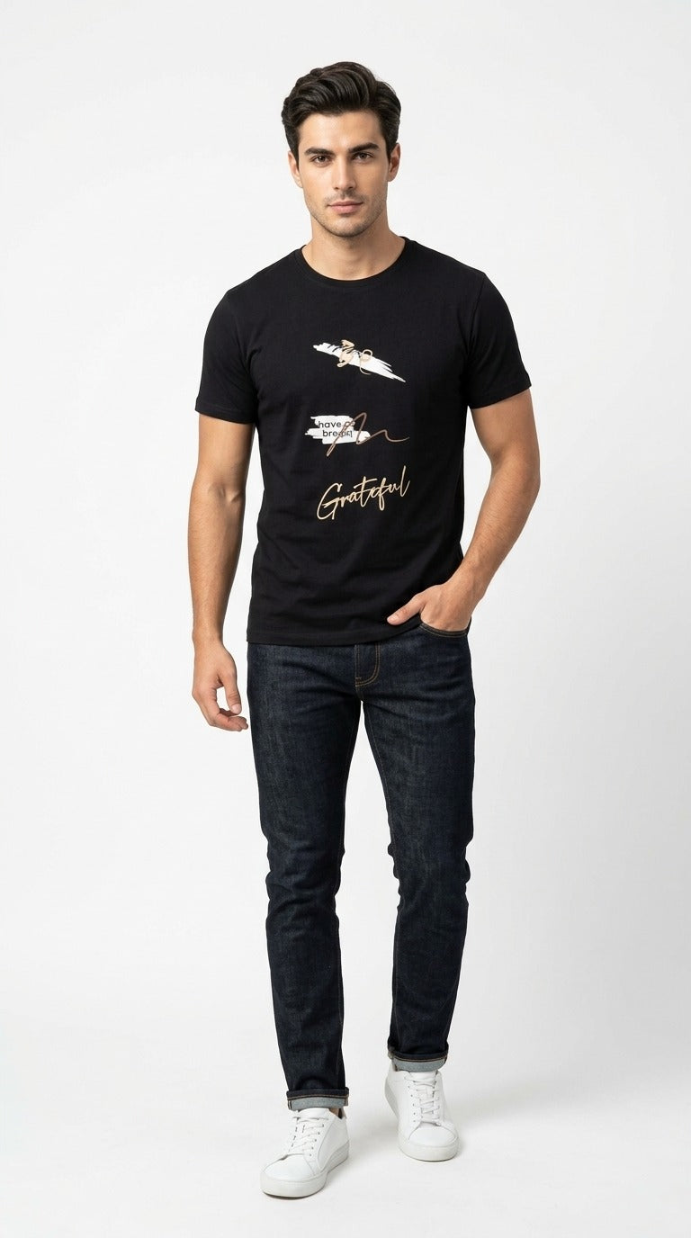 BLACK GRAPHIC HALF SLEEVES MEN’S T-SHIRT
