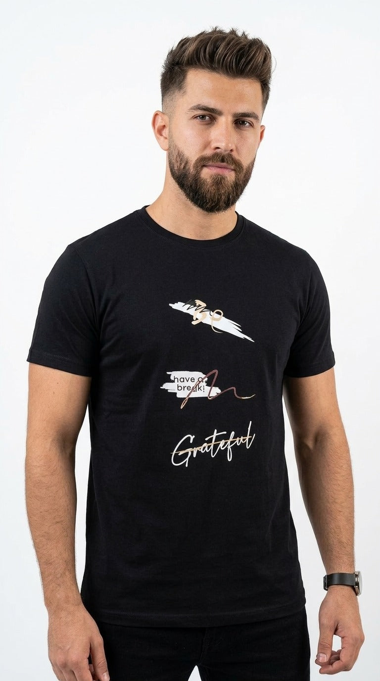 BLACK GRAPHIC HALF SLEEVES MEN’S T-SHIRT