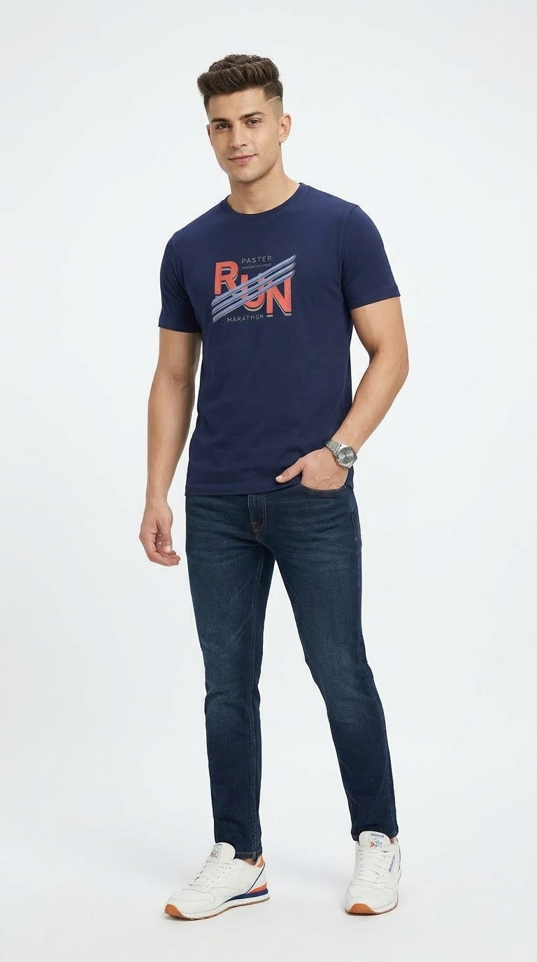 BLUE GRAPHIC HALF SLEEVES MEN’S T-SHIRT