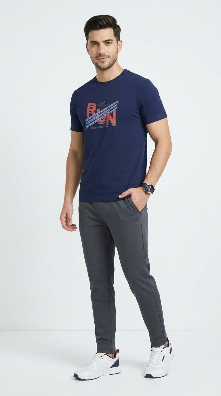 BLUE GRAPHIC HALF SLEEVES MEN’S T-SHIRT