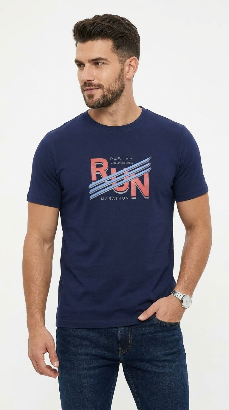 BLUE GRAPHIC HALF SLEEVES MEN’S T-SHIRT