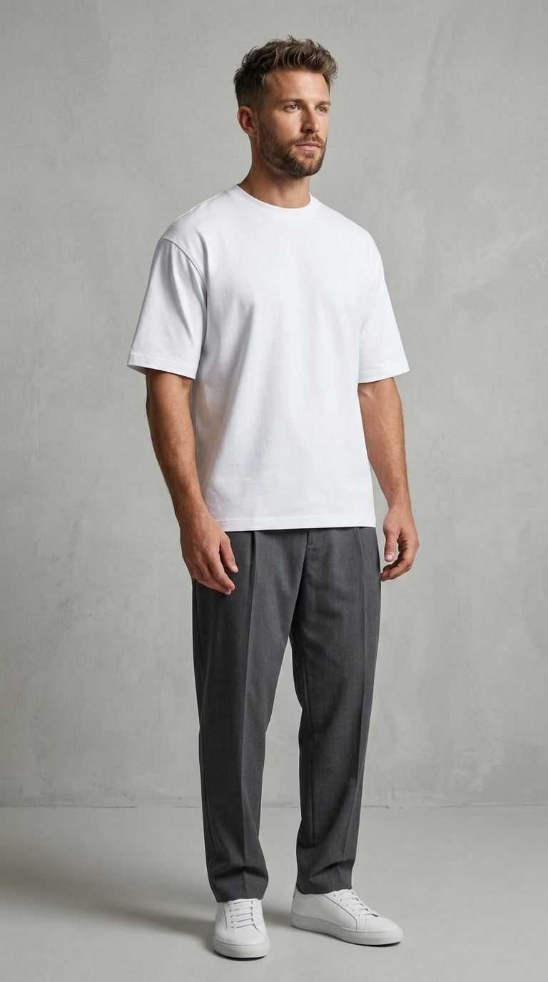 WHITE OVERSIZED MEN’S ROUND NECK T-SHIRT