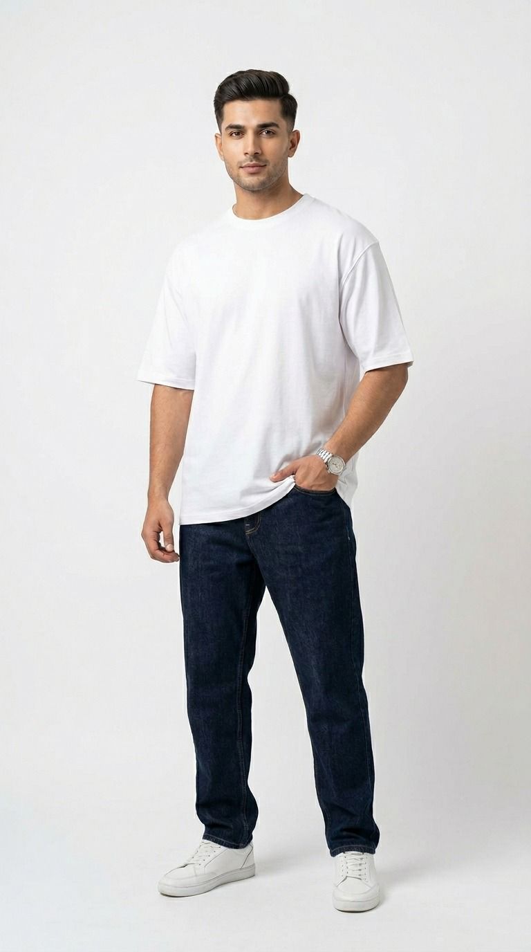 WHITE OVERSIZED MEN’S ROUND NECK T-SHIRT