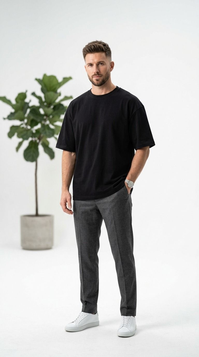 BLACK OVERSIZED MEN’S ROUND NECK T-SHIRT