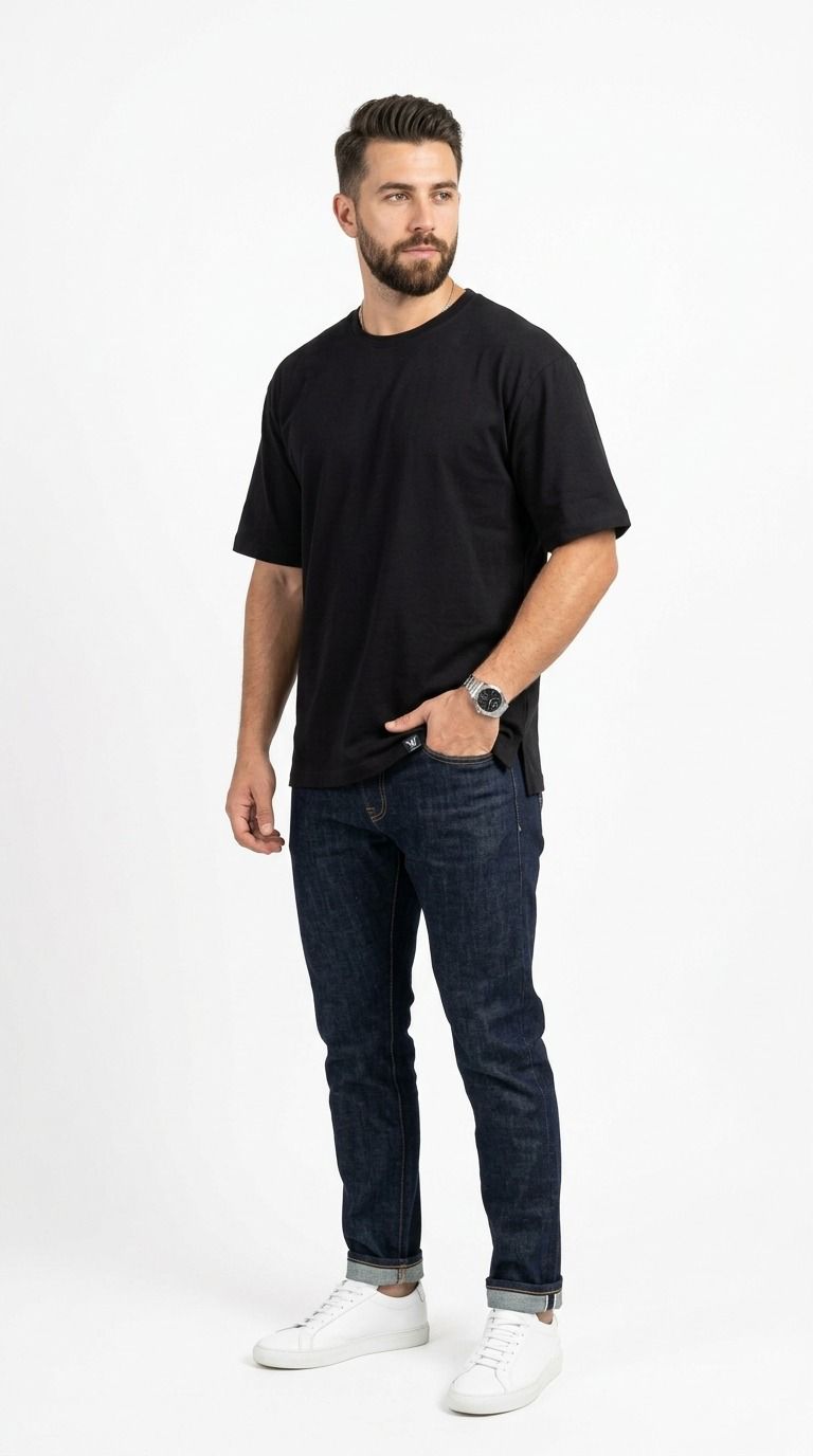 BLACK OVERSIZED MEN’S ROUND NECK T-SHIRT