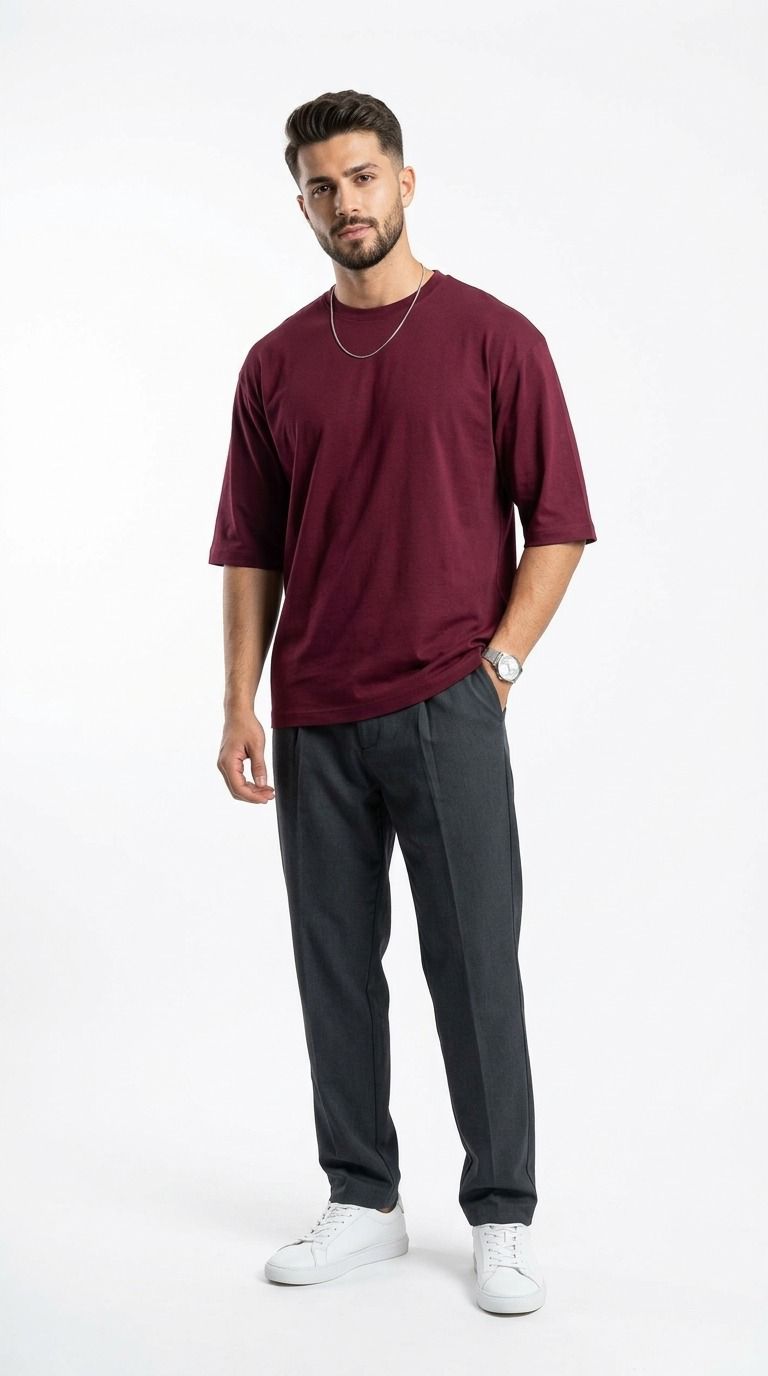 MEHROON OVERSIZED MEN’S ROUND NECK T-SHIRT