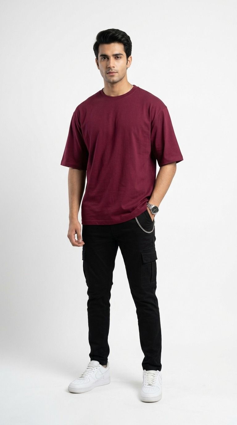MEHROON OVERSIZED MEN’S ROUND NECK T-SHIRT