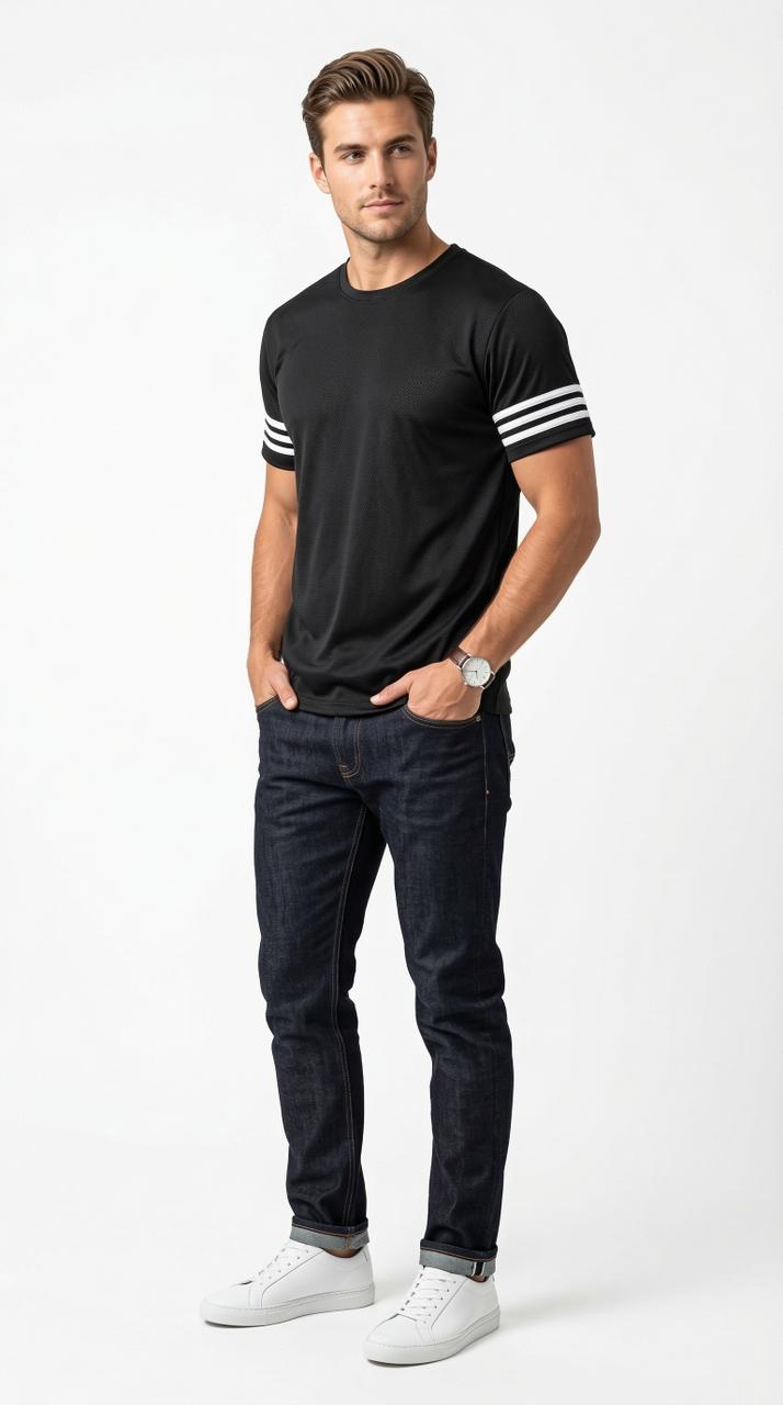 BLACK SELF PREMIUM DRY FIT CREW NECK T-SHIRT