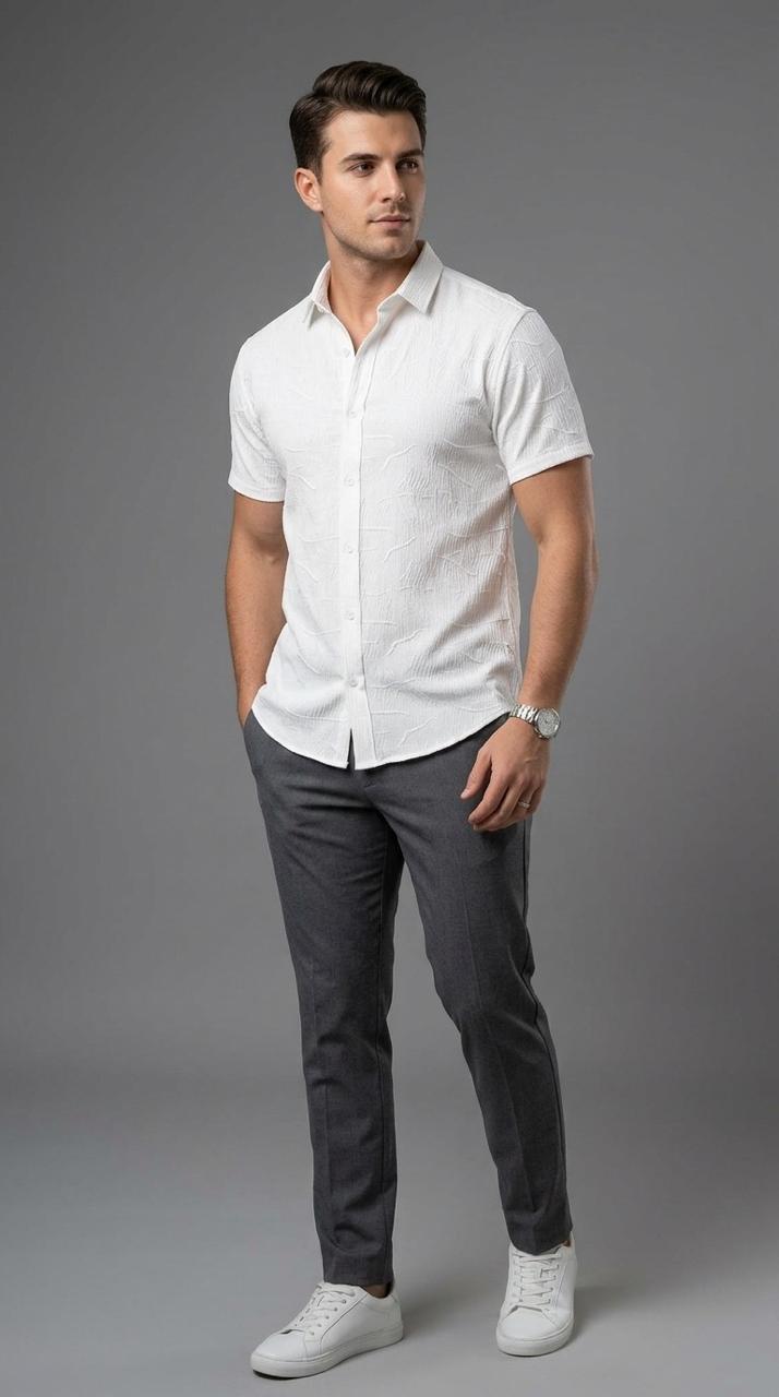 WHITE PREMIUM TEXTURED CASUAL SHIRT