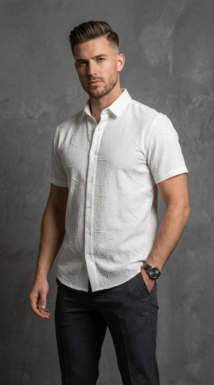 WHITE PREMIUM TEXTURED CASUAL SHIRT