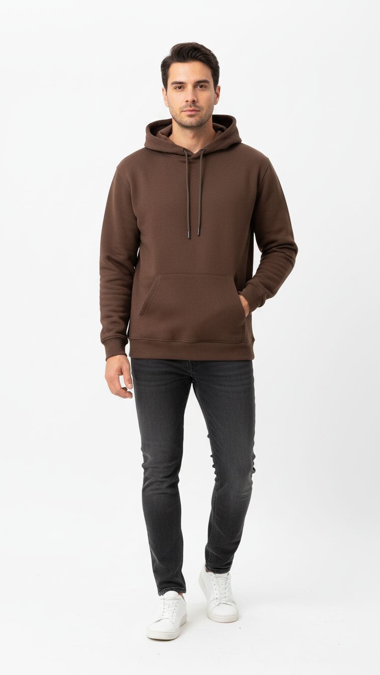 Men’s Plain Zipper Hoodie (Brown)