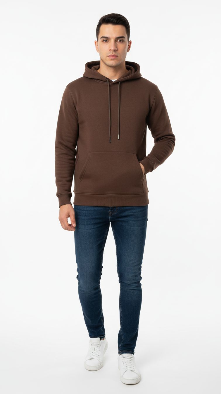 Men’s Plain Zipper Hoodie (Brown)