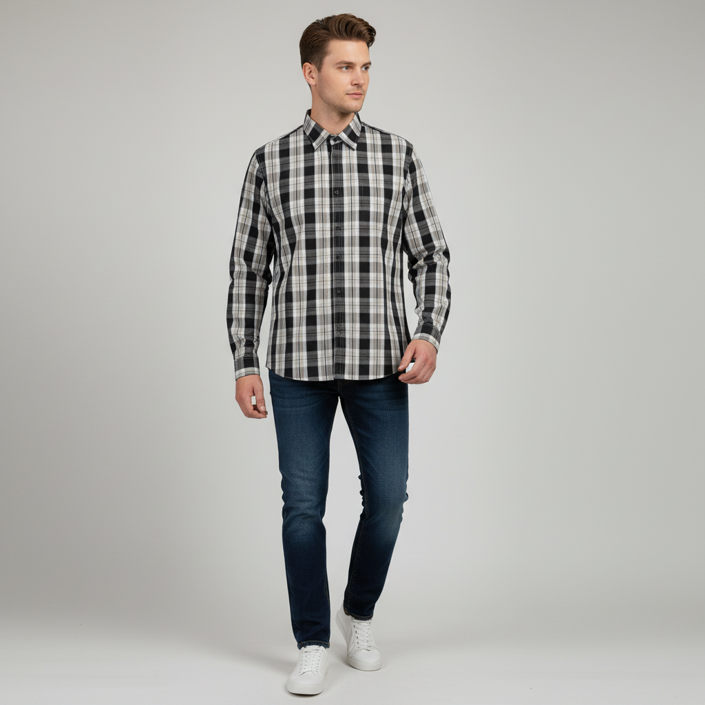 Black & White Check Button Down Casual Shirt