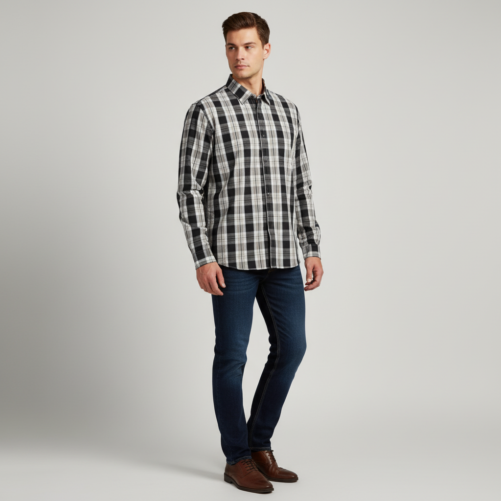 Black & White Check Button Down Casual Shirt