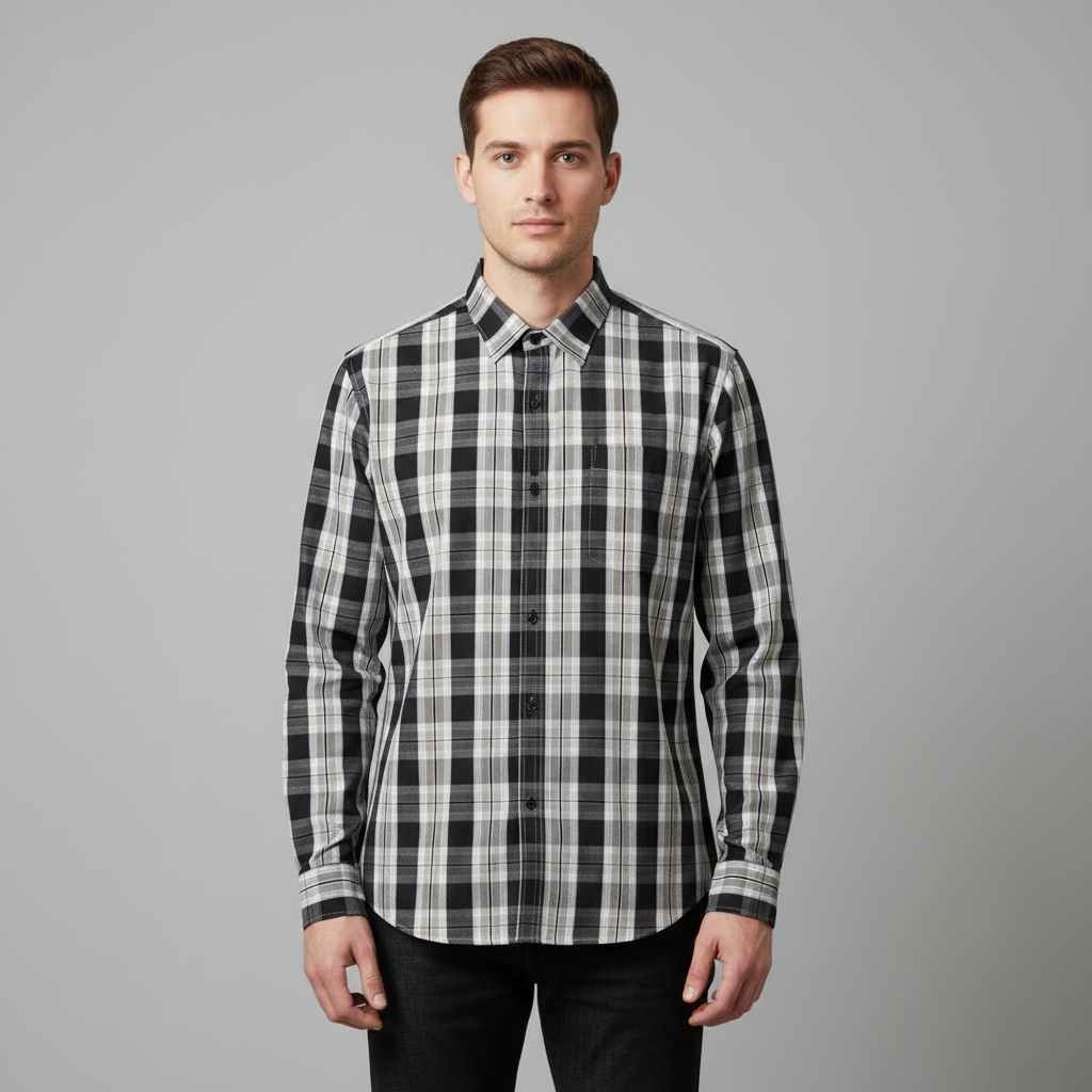 Black & White Check Button Down Casual Shirt