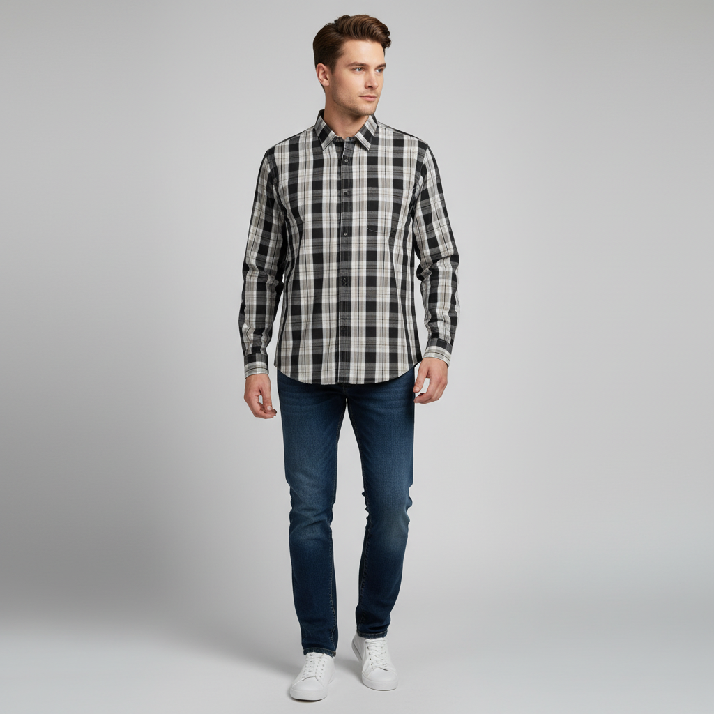 Black & White Check Button Down Casual Shirt